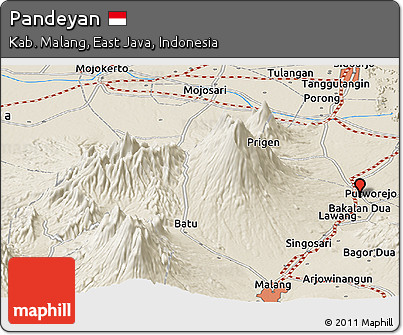 Shaded Relief Panoramic Map of Pandeyan