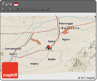 Shaded Relief Panoramic Map of Pare