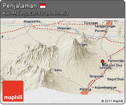 Shaded Relief Panoramic Map of Penjalaman