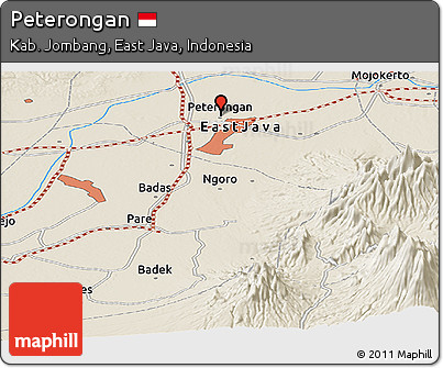 Shaded Relief Panoramic Map of Peterongan