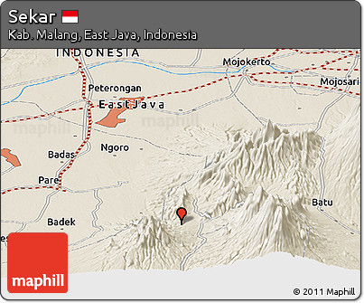 Shaded Relief Panoramic Map of Sekar