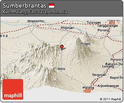 Shaded Relief Panoramic Map of Sumberbrantas