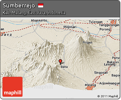 Shaded Relief Panoramic Map of Sumberrejo