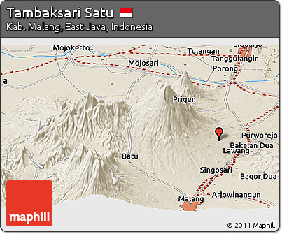 Shaded Relief Panoramic Map of Tambaksari Satu
