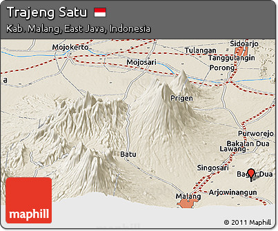 Shaded Relief Panoramic Map of Trajeng Satu