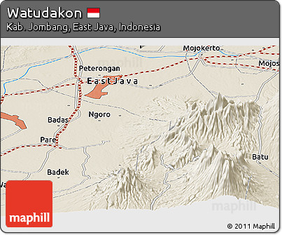 Shaded Relief Panoramic Map of Watudakon