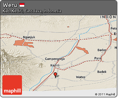 Shaded Relief Panoramic Map of Weru