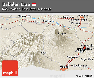 Shaded Relief Panoramic Map of Bakalan Dua