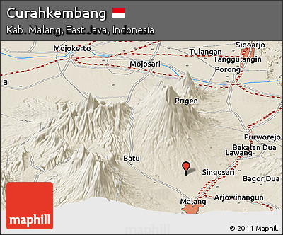 Shaded Relief Panoramic Map of Curahkembang