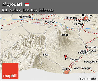 Shaded Relief Panoramic Map of Mojosari