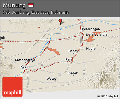 Shaded Relief Panoramic Map of Munung