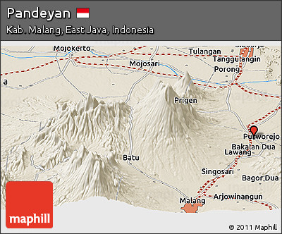 Shaded Relief Panoramic Map of Pandeyan