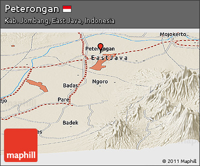 Shaded Relief Panoramic Map of Peterongan
