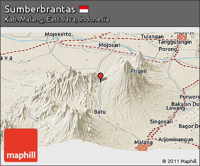 Shaded Relief Panoramic Map of Sumberbrantas