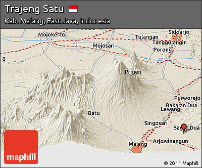 Shaded Relief Panoramic Map of Trajeng Satu