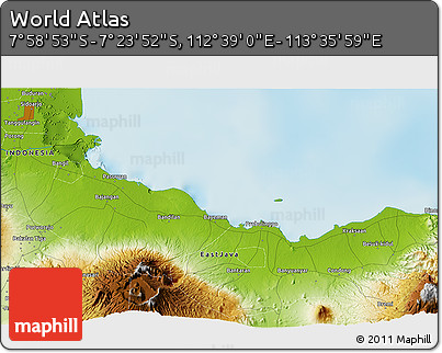 Physical 3D Map of the Area around 7° 41' 23" S, 113° 7' 30" E