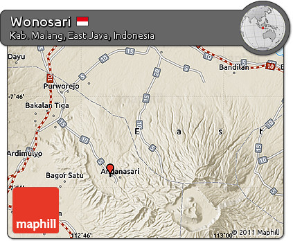 Shaded Relief Map of Wonosari