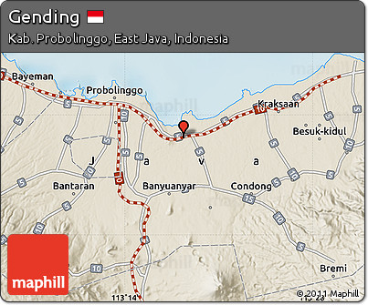 Shaded Relief Map of Gending
