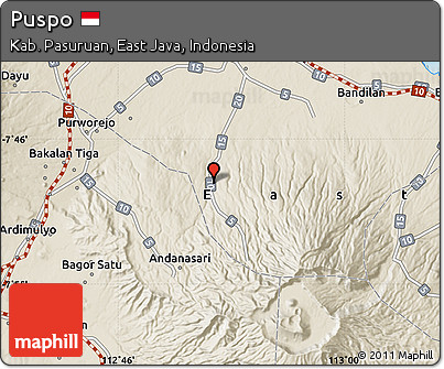Shaded Relief Map of Puspo