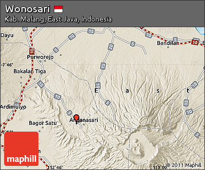 Shaded Relief Map of Wonosari