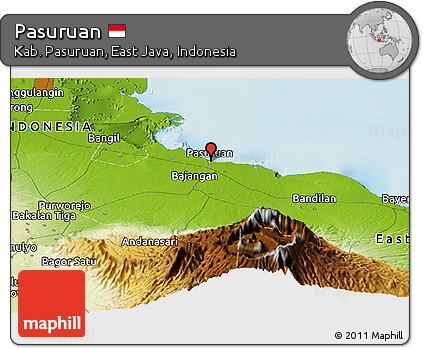Physical Panoramic Map of Pasuruan