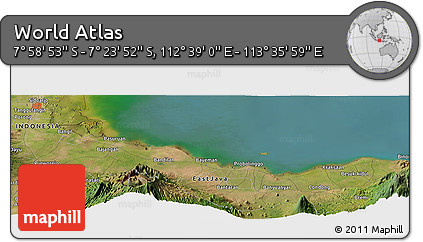 Satellite Panoramic Map of the Area around 7° 41' 23" S, 113° 7' 30" E