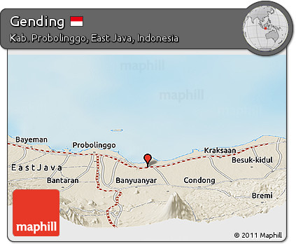 Shaded Relief Panoramic Map of Gending