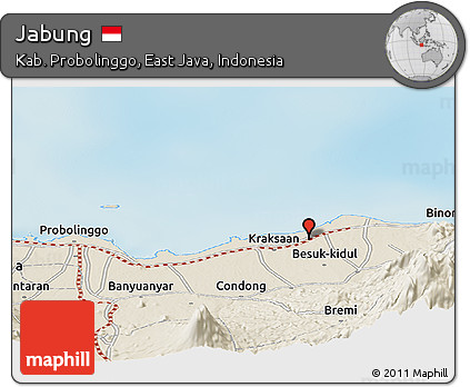 Shaded Relief Panoramic Map of Jabung