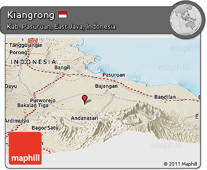 Shaded Relief Panoramic Map of Kiangrong