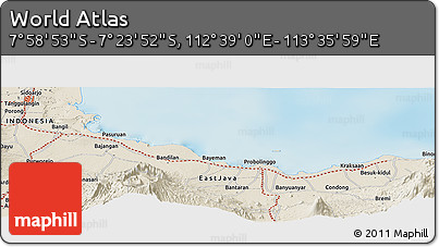 Shaded Relief Panoramic Map of the Area around 7° 41' 23" S, 113° 7' 30" E