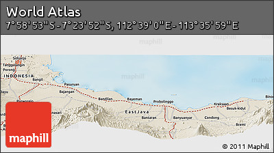 Shaded Relief Panoramic Map of the Area around 7° 41' 23" S, 113° 7' 30" E