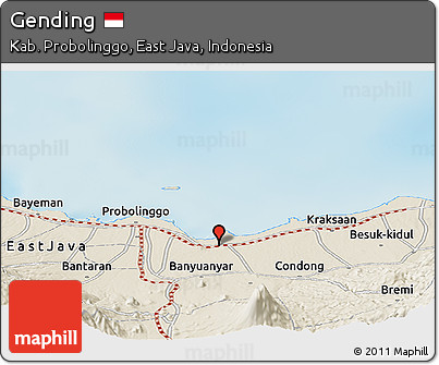 Shaded Relief Panoramic Map of Gending