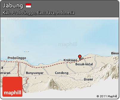 Shaded Relief Panoramic Map of Jabung