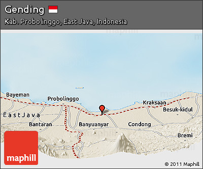 Shaded Relief Panoramic Map of Gending