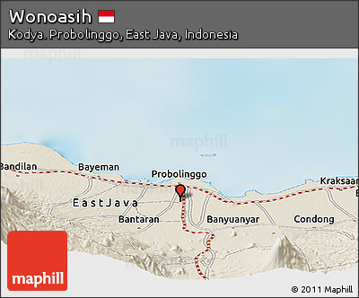 Shaded Relief Panoramic Map of Wonoasih