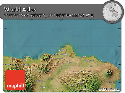 Satellite Map of the Area around 7° 41' 23" S, 113° 58' 29" E