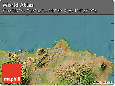 Satellite Map of the Area around 7° 41' 23" S, 113° 58' 29" E