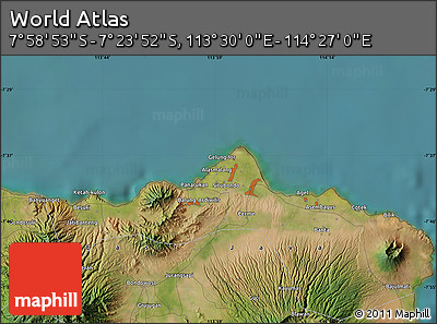 Satellite Map of the Area around 7° 41' 23" S, 113° 58' 29" E