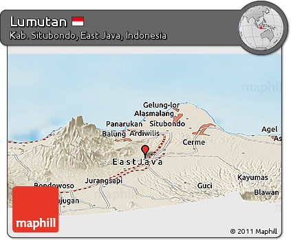 Shaded Relief Panoramic Map of Lumutan