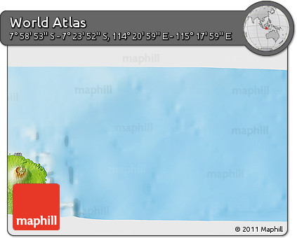 Physical 3D Map of the Area around 7° 41' 23" S, 114° 49' 29" E