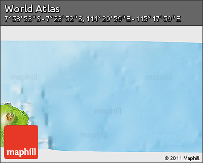 Physical 3D Map of the Area around 7° 41' 23" S, 114° 49' 29" E