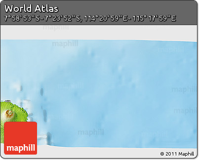 Physical 3D Map of the Area around 7° 41' 23" S, 114° 49' 29" E