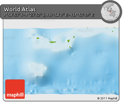 Physical 3D Map of the Area around 7° 41' 23" S, 117° 22' 30" E