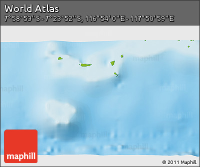 Physical 3D Map of the Area around 7° 41' 23" S, 117° 22' 30" E