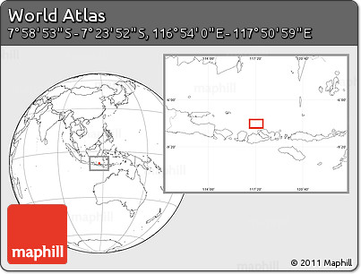 Blank Location Map of the Area around 7° 41' 23" S, 117° 22' 30" E
