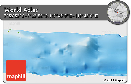 Physical Panoramic Map of the Area around 7° 41' 23" S, 118° 13' 29" E