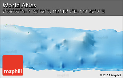 Physical Panoramic Map of the Area around 7° 41' 23" S, 118° 13' 29" E