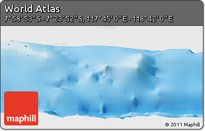 Physical Panoramic Map of the Area around 7° 41' 23" S, 118° 13' 29" E