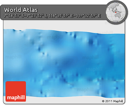 Shaded Relief 3D Map of the Area around 7° 41' 23" S, 119° 4' 29" E