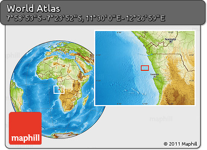 Physical Location Map of the Area around 7° 41' 23" S, 11° 58' 29" E
